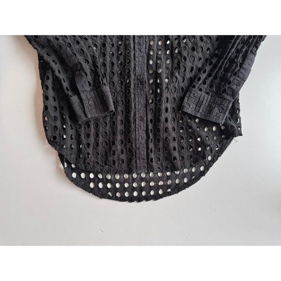 SOLID & STRIPED Black Cotton Eyelet Oxford Tunic Button Up Cover-Up, Size S - Picture 11 of 14